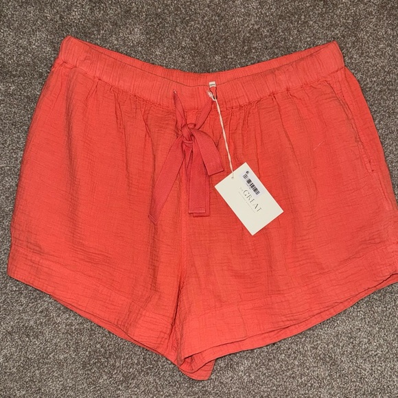 NWT The Great Gauzey Gauze Bonfire Shorts Guava Pink Orange Coral Large L 3 - Picture 1 of 3